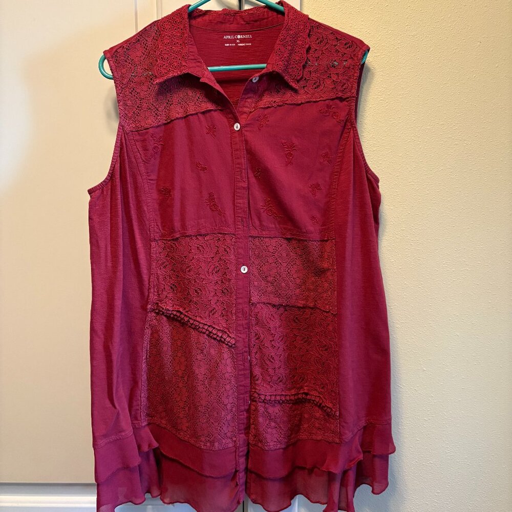 Women's Sleeveless April Cornell Shirt - Size XL - Color Maroon